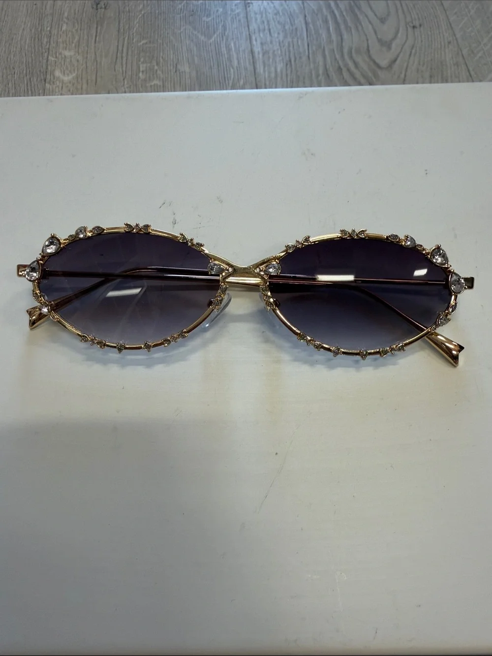 Gold diamond framed  Oval Sunglasses with Dark Gradient Lenses